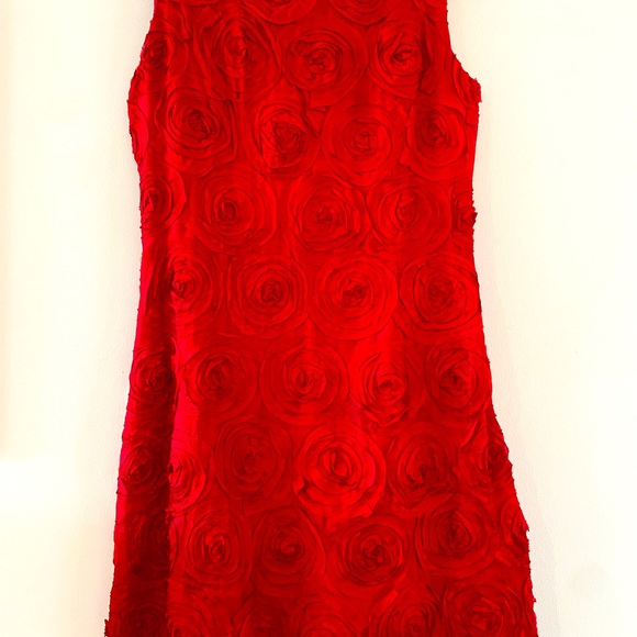 Silk with silk roses sleeveless dress. Size 6 US. Lined/side zipper closure. - Picture 2 of 7